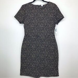 Old Navy Black Tan Print Short Sleeve Jersey Knit Sheath Stretch Dress NEW